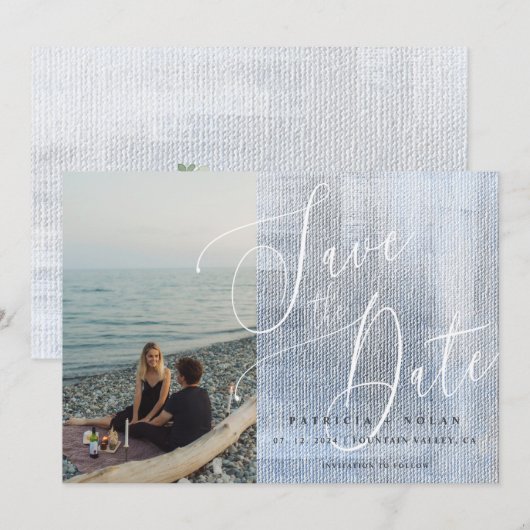 Moderne Script Foto Bruiloft Save The Date (Voorkant / Achterkant)