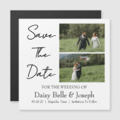 Moderne Script Foto Bruiloft Save The Date Magnetische Uitnodiging (Voorkant / Achterkant)