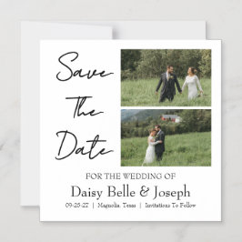 Moderne Script Foto Bruiloft Save The Date Magnetische Uitnodiging