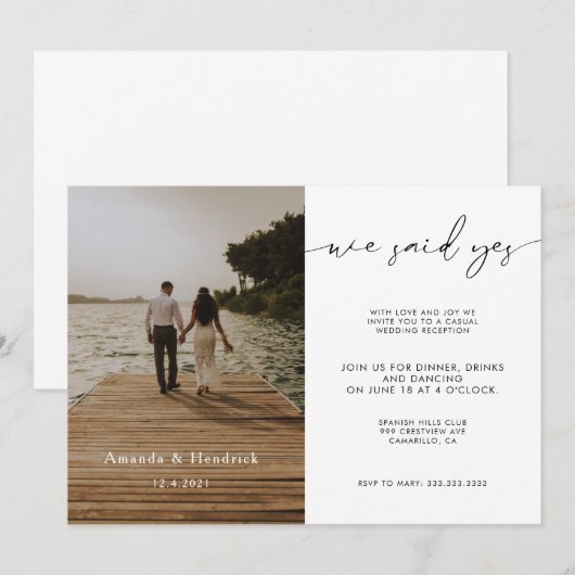 Moderne Script Foto Bruiloftsontvangst Alleen  Kaart (Voorkant / Achterkant)