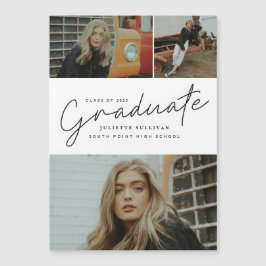 Moderne Script Foto Collage Afstudeerceremonie Magnetische Uitnodiging
