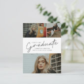 Moderne Script Foto Collage Afstudeerceremonie Uitnodiging Briefkaart (Staand voorkant)