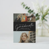 Moderne Script Foto Collage Afstudeerceremonie Uitnodiging Briefkaart (Staand voorkant)