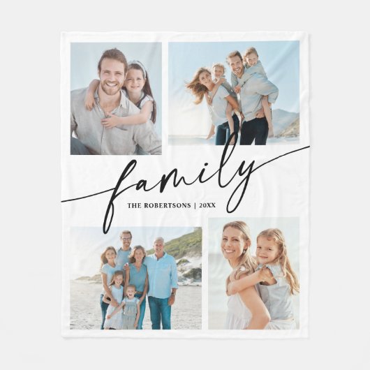 Moderne Script Foto Collage Familie-erfstuk Fleece Deken (Voorkant)