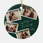 Moderne Script Foto Collage Religieuze Kerst Keramisch Ornament (Voorkant)