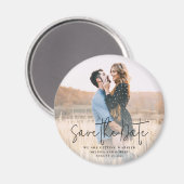 Moderne Script Foto Elegante bruiloft Save the Dat Magneet (Voorkant / Achterkant)