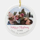 Moderne Script Foto Familie-erfstuk Kerstmis Keramisch Ornament (Voorkant)