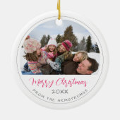 Moderne Script Foto Familie-erfstuk Kerstmis Keramisch Ornament (Achterkant)
