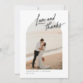 Moderne Script Foto Flat Wedding Dank u kaart (Voorkant)