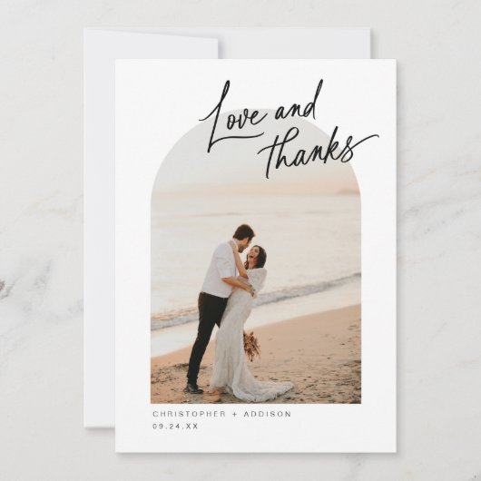 Moderne Script Foto Flat Wedding Dank u kaart (Voorkant)