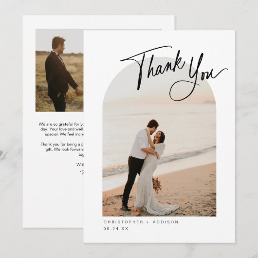 Moderne Script Foto Flat Wedding Dank u kaart (Voorkant / Achterkant)