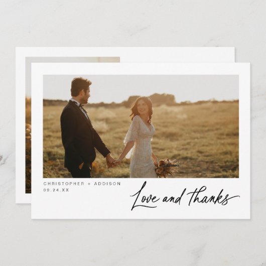 Moderne Script Foto Flat Wedding Dank u kaart (Voorkant / Achterkant)