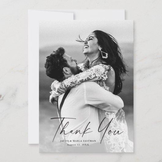 Moderne Script Foto Huwelijk Bedankkaart (Voorkant)