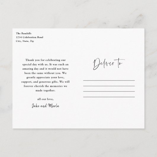 Moderne Script Foto Huwelijk Bedankt  Briefkaart (Achterkant)