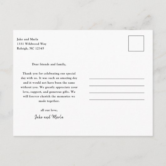 Moderne Script Foto Huwelijk Bedankt  Briefkaart (Achterkant)