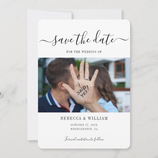 Moderne Script Foto Huwelijk Save The Date (Voorkant)