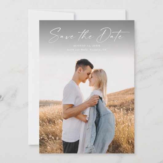 Moderne Script Foto Huwelijk Save The Date (Voorkant)