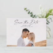 Moderne Script Foto Huwelijk Save The Date (Staand voorkant)