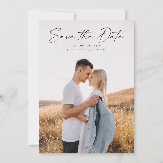 Moderne Script Foto Huwelijk Save The Date (Voorkant)