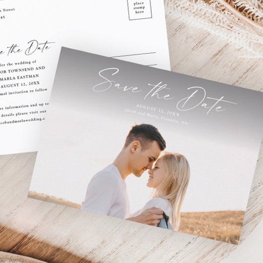 Moderne Script Foto Huwelijk Save the Date Aankondigingskaart