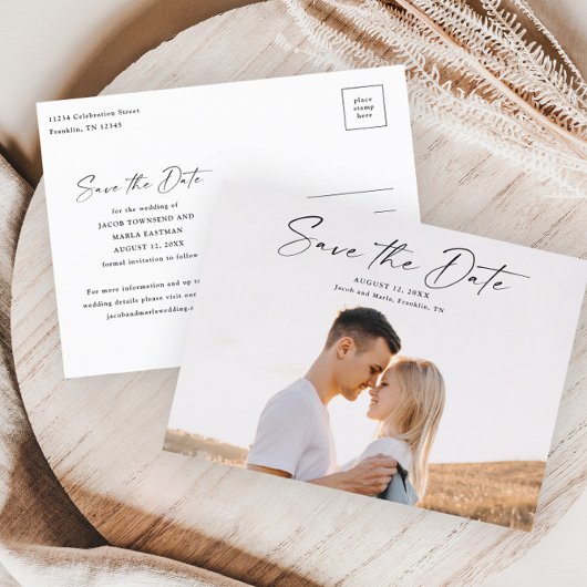 Moderne Script Foto Huwelijk Save the Date Aankondigingskaart