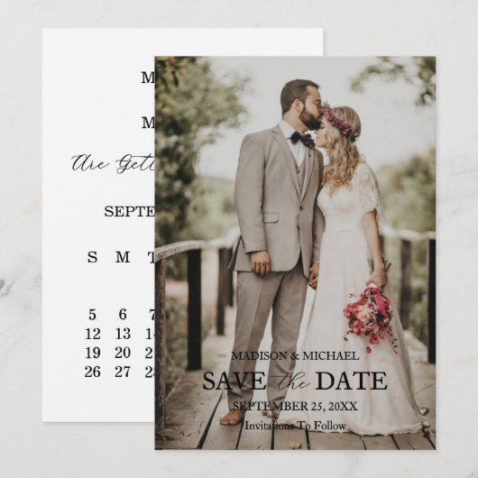 Moderne Script Foto Huwelijk Save The Date Kaart (Voorkant / Achterkant)
