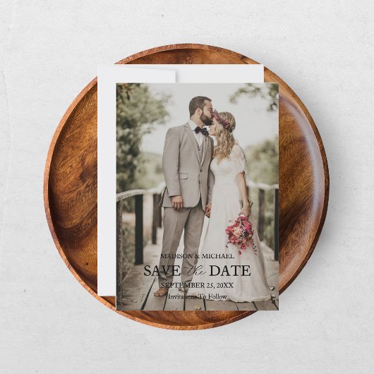 Moderne Script Foto Huwelijk Save The Date Kaart