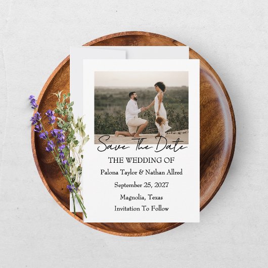 Moderne Script Foto Huwelijk Save The Date Kaart