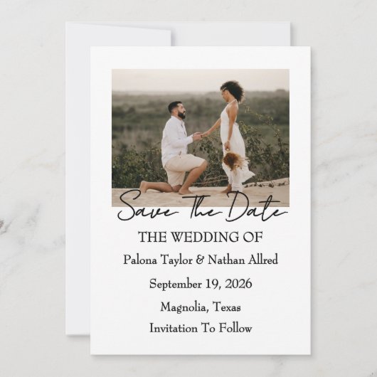 Moderne Script Foto Huwelijk Save The Date Kaart (Voorkant)
