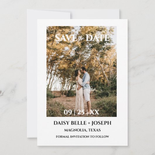 Moderne Script Foto Huwelijk Save The Date Kaart (Voorkant)
