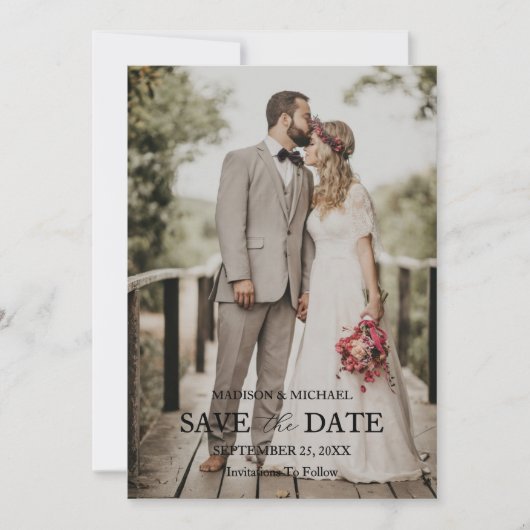 Moderne Script Foto Huwelijk Save The Date Kaart (Voorkant)