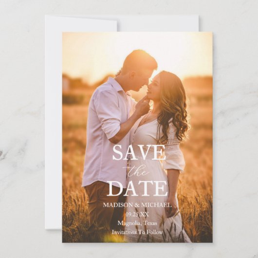 Moderne Script Foto Huwelijk Save The Date Kaart (Voorkant)