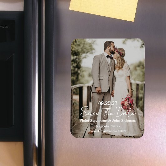 Moderne Script Foto Huwelijk Save The Date Magneet