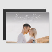 Moderne Script Foto Huwelijk Save The Date Magnetische Uitnodiging (Voorkant / Achterkant)