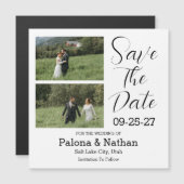 Moderne Script Foto Huwelijk Save The Date Magnetische Uitnodiging (Voorkant / Achterkant)
