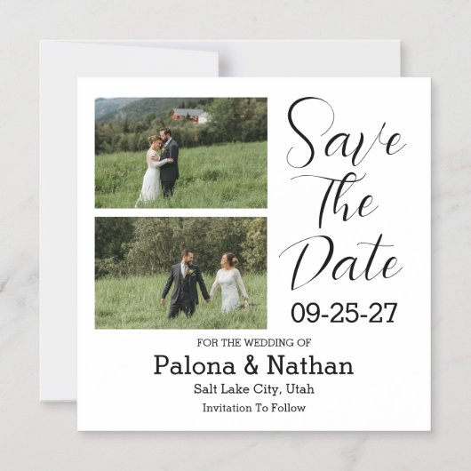 Moderne Script Foto Huwelijk Save The Date Magnetische Uitnodiging (Voorkant)