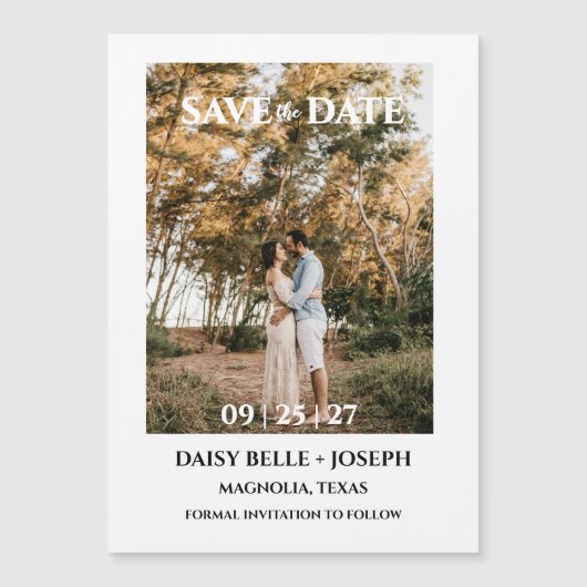 Moderne Script Foto Huwelijk Save The Date Magnetische Uitnodiging (Voorkant)
