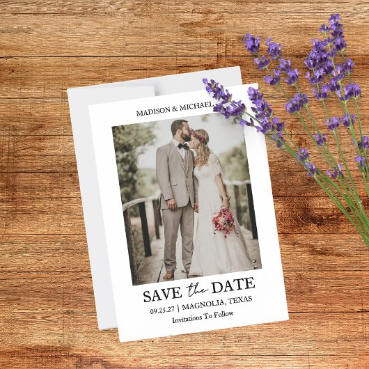 Moderne Script Foto Huwelijk Save The Date Magnetische Uitnodiging