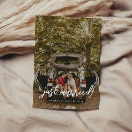 Moderne Script Foto 'Just Married' Trouwfoto Aankondiging