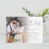 Moderne script foto overlay QR-code bruiloft Save The Date (Staand voorkant)