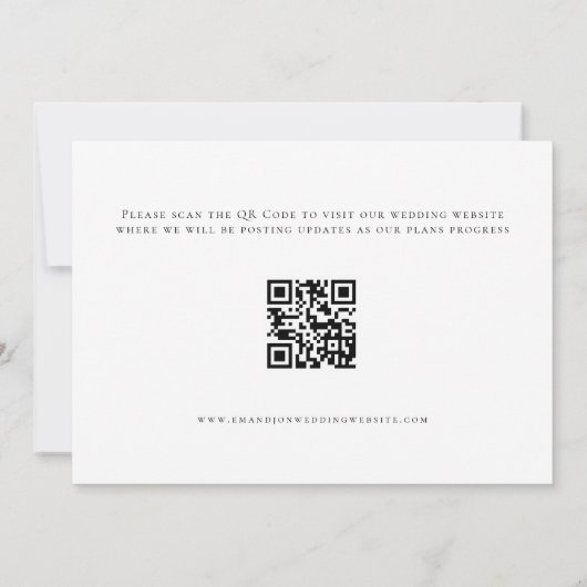 Moderne script foto overlay QR-code bruiloft Save The Date (Achterkant)