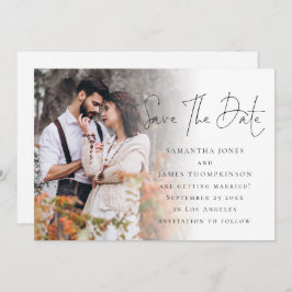 Moderne script foto overlay QR-code bruiloft Save The Date
