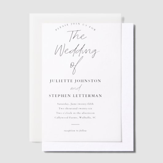 Moderne Script Foto-overlay Trouw Vellum Uitnodigingen (Offset)