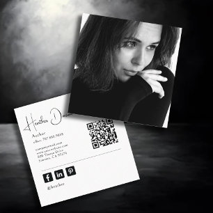 Moderne Script Foto QR Code Auteur Schrijver Vierkante Visitekaartje