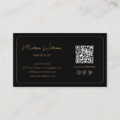 Moderne Script Foto QR Hair Stylist Zwart Goud Visitekaartje (Achterkant)