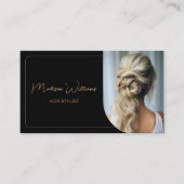 Moderne Script Foto QR Hair Stylist Zwart Goud Visitekaartje (Voorkant)