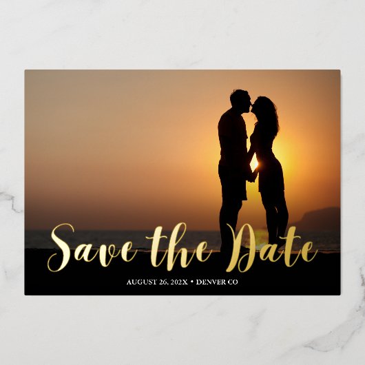 Moderne script foto save the date folie uitnodiging (Voorkant)