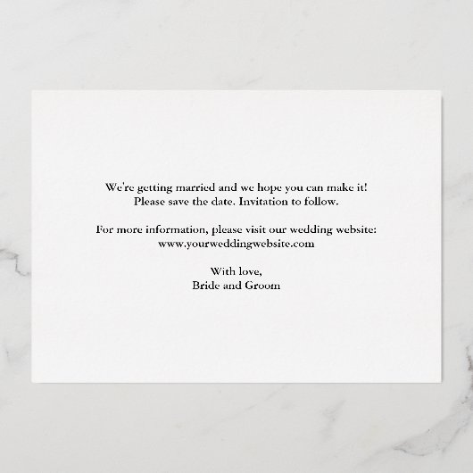 Moderne script foto save the date folie uitnodiging (Achterkant)