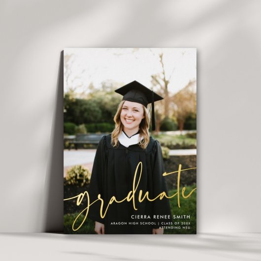 Moderne Script Foto Uitbloeding Afstudeer REAL Folie Uitnodiging