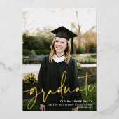 Moderne Script Foto Uitbloeding Afstudeer REAL Folie Uitnodiging (Voorkant)